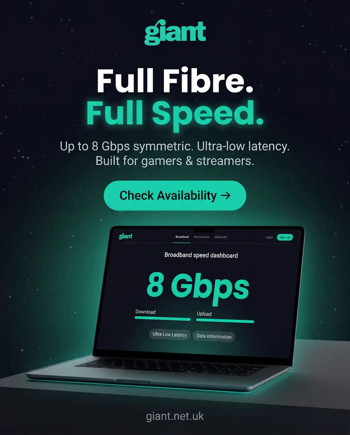 Full Fibre. Full Speed. — 8 Gbps symmetric